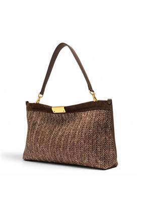 Borsa Gianni Chiarini in paglia intrecciata e camoscio colore cioccolata. GIANNI CHIARINI | 12245-CHOCO